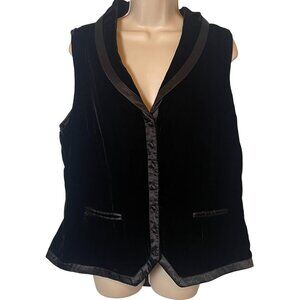 Isabella Bird Velvet Vest Size XL Black Button Front Tie Back Silk Holiday FLAW